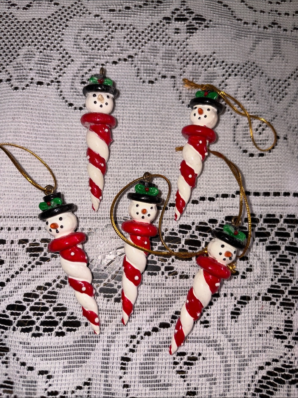 5 Miniature Snowman Spiral Ornaments -